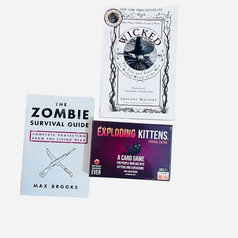 Wicked + Zombie Survival Guide + Exploding Kittens | Book & Game Bundle